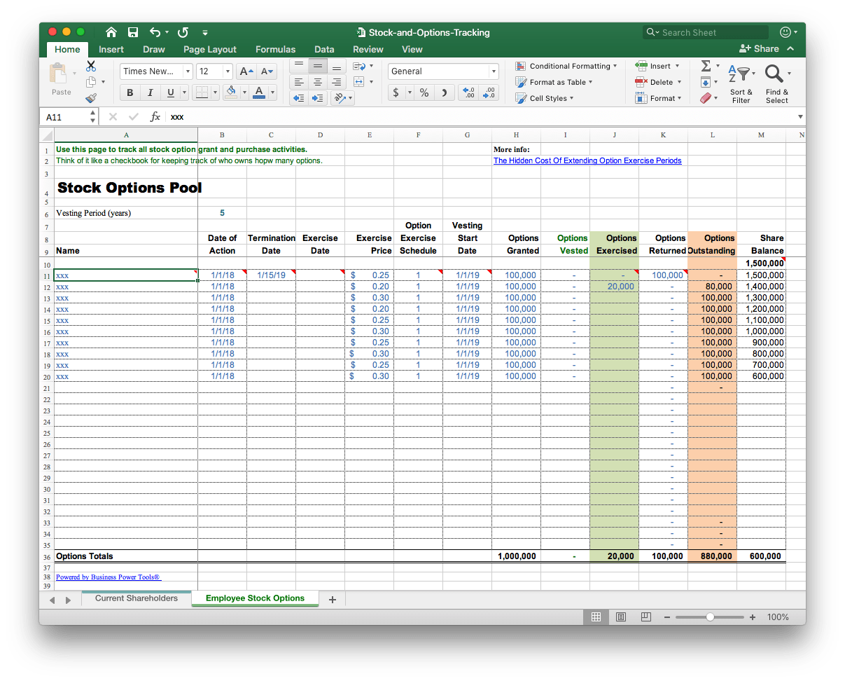 employee incentive stock options software template pool excel