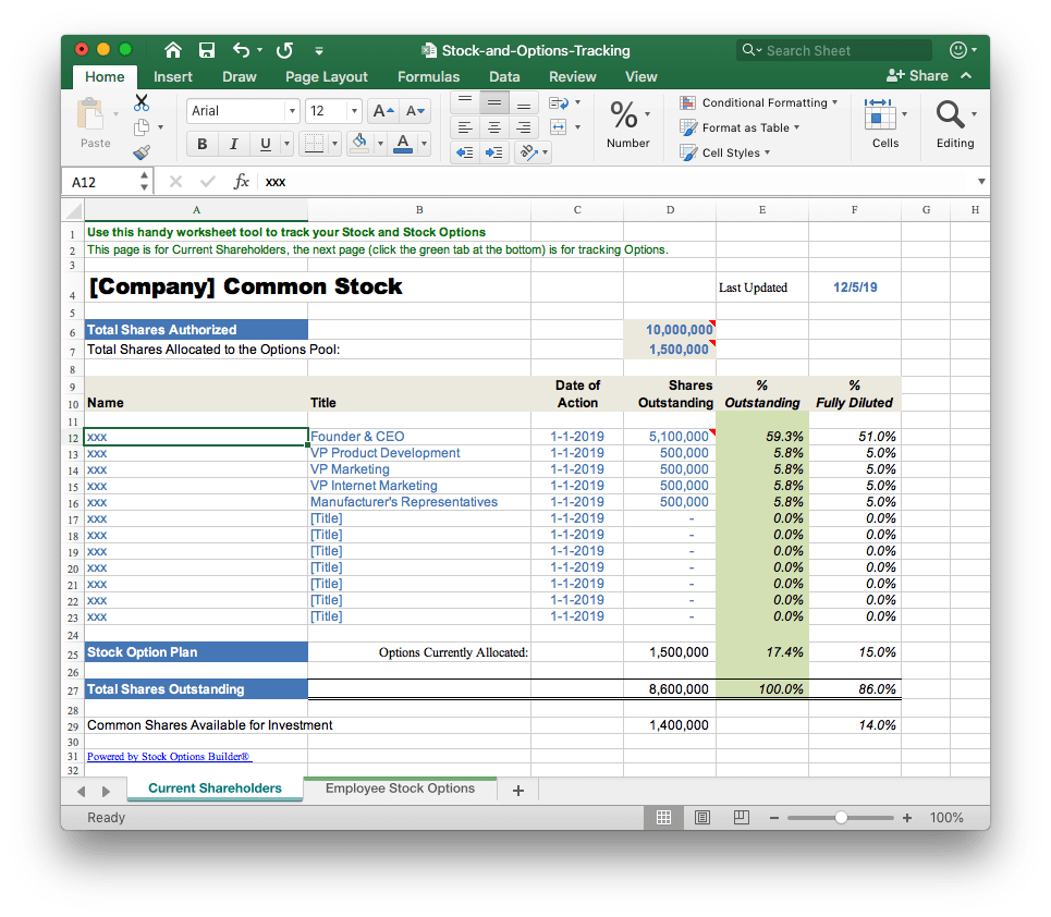 best excel founders stock options allocation tracking worksheet software app template