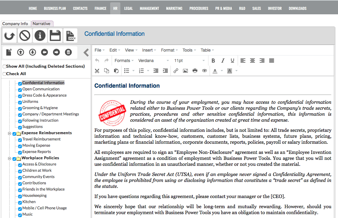 employee policies handbook software template app