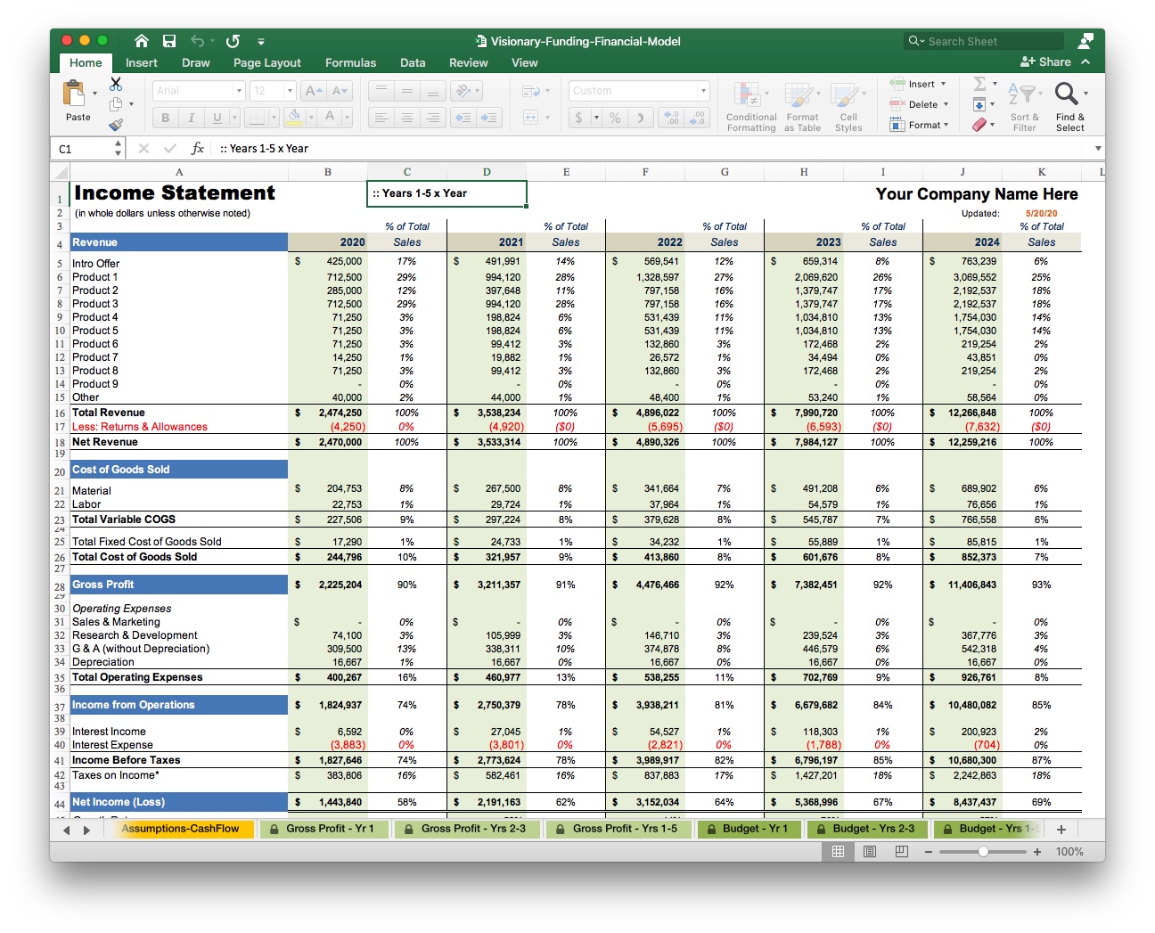 free business plan excel financial projection model