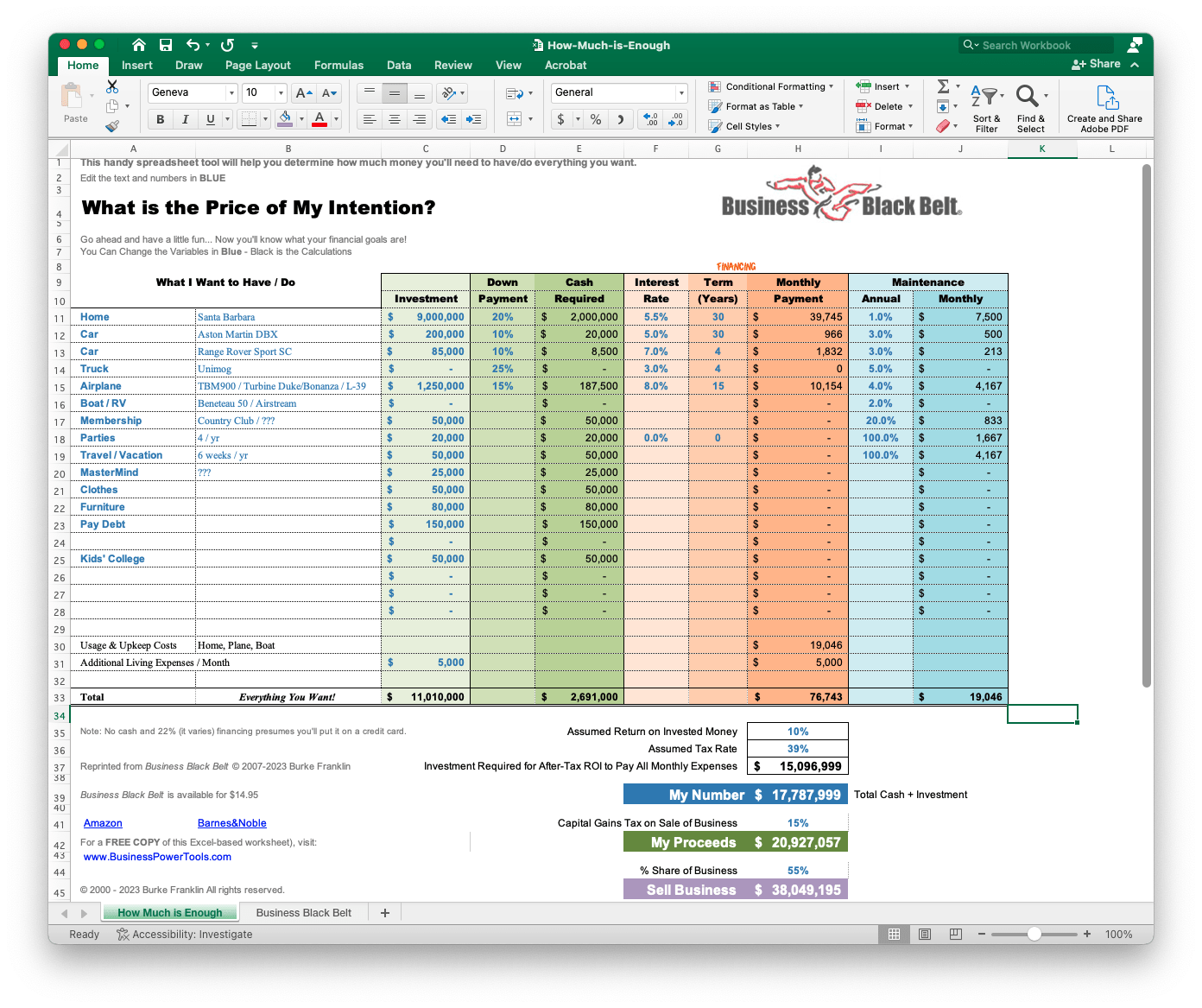 free financial goal worksheet excel